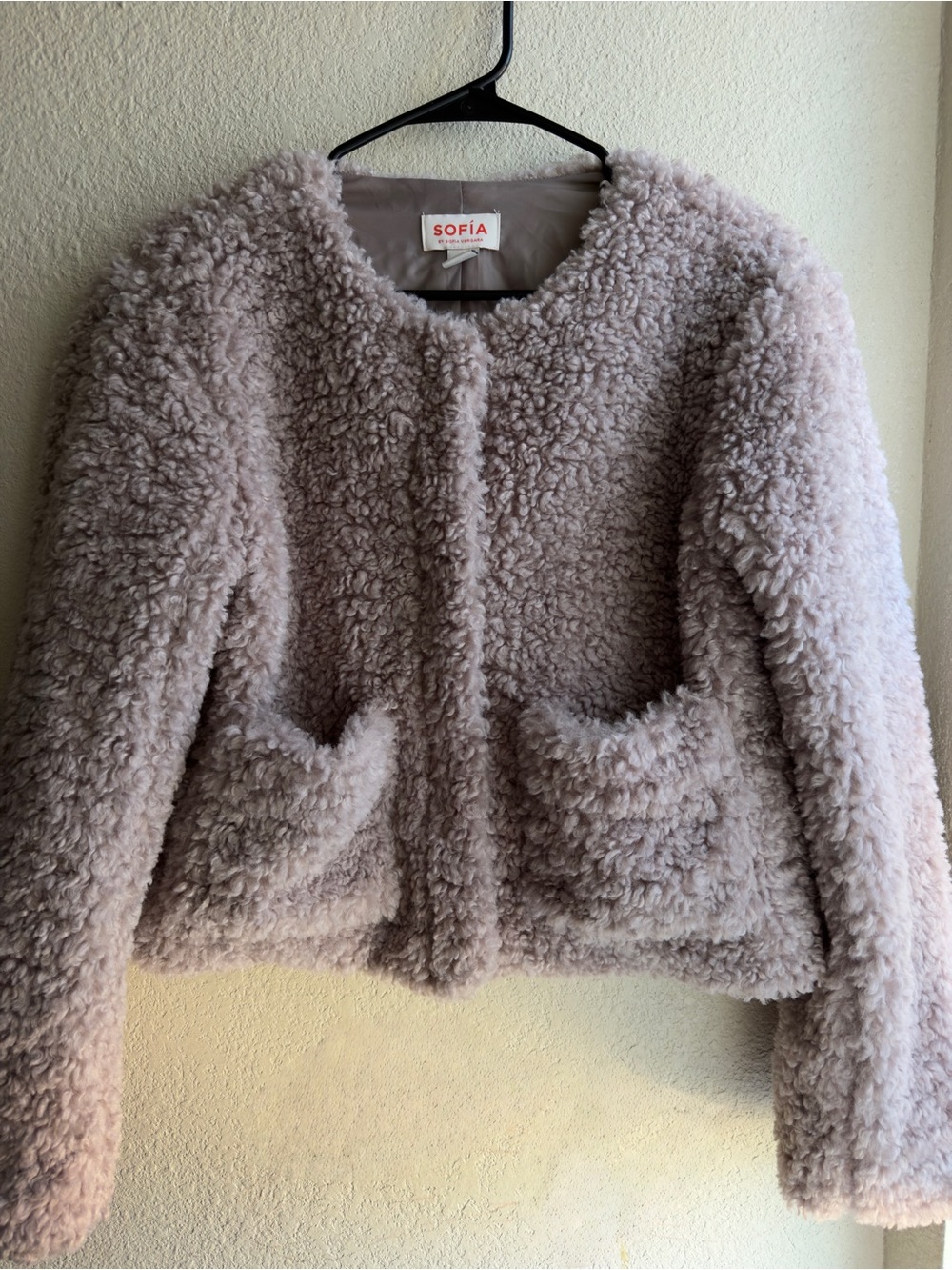 Sofia Vergara Taupe Faux Shearling Plush Jacket